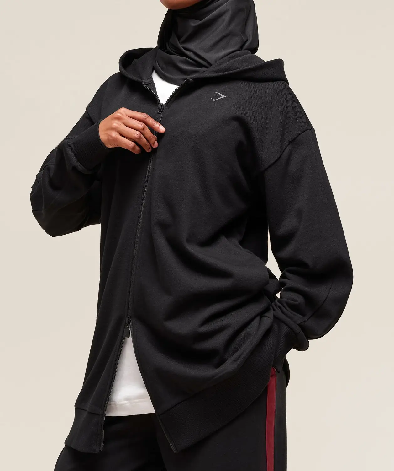 Covered Longline Zip Up Hoodie Oversized Fit - Image 3