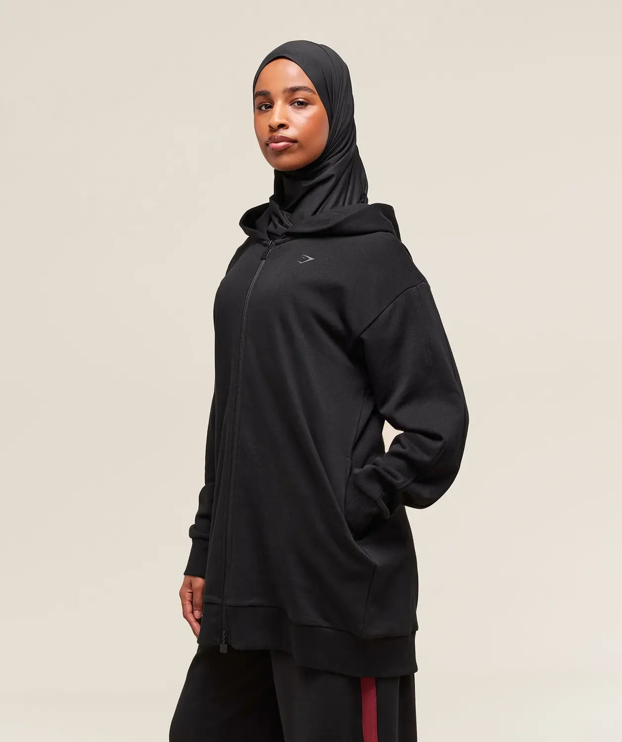 Covered Longline Zip Up Hoodie Oversized Fit - Image 2