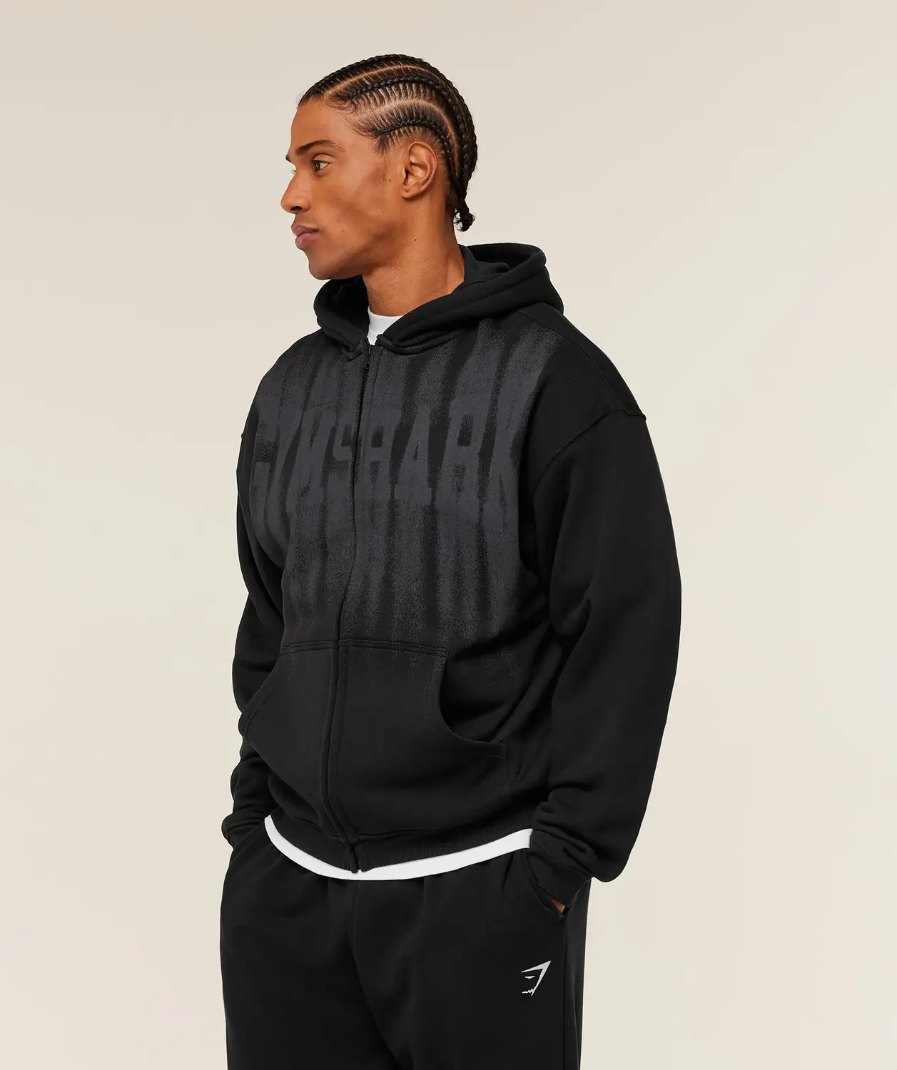 Fade Graphic Zip Through Hoodie Oversized Fit - Image 3