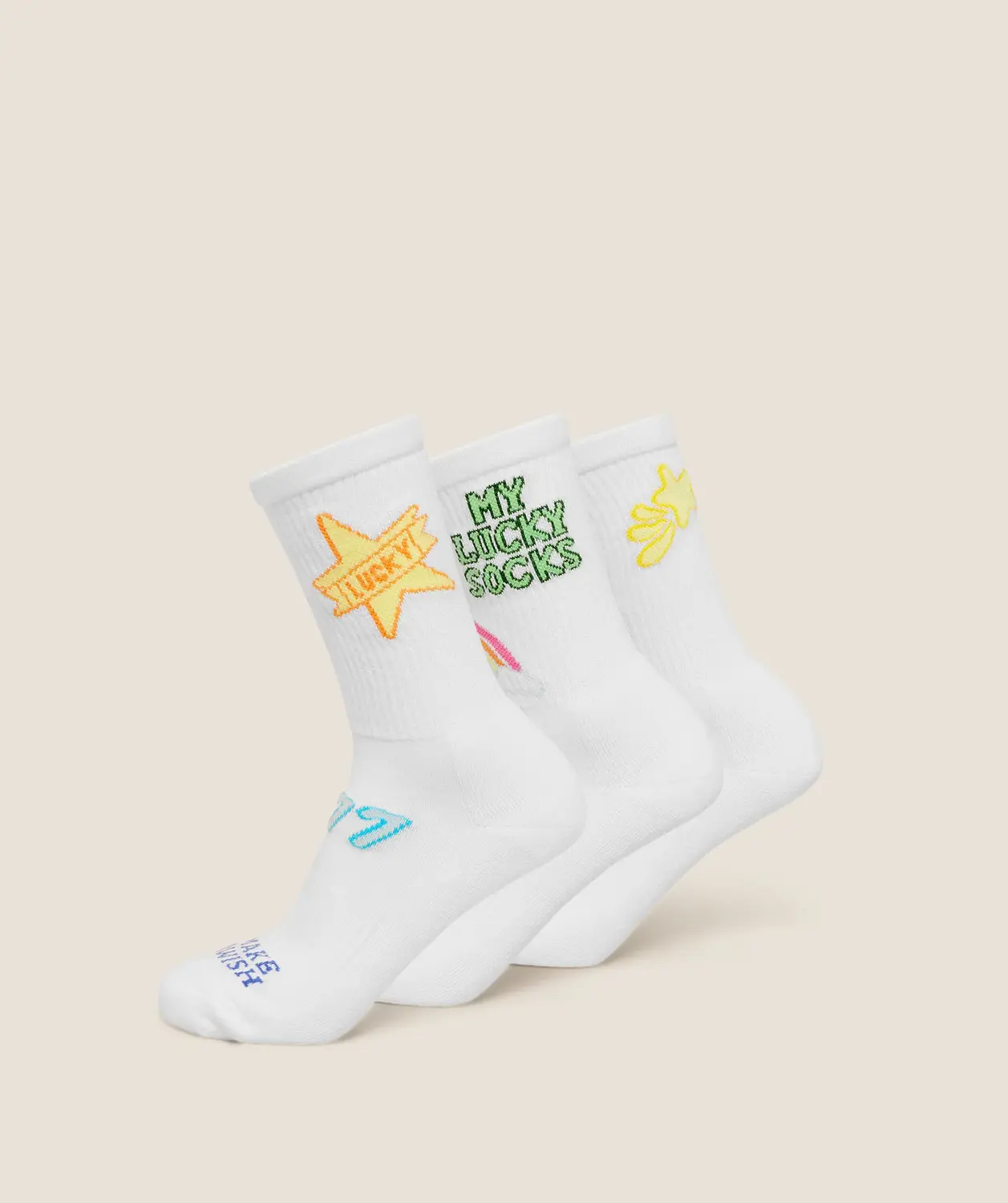 Lucky Graphic Crew Socks 3Pk