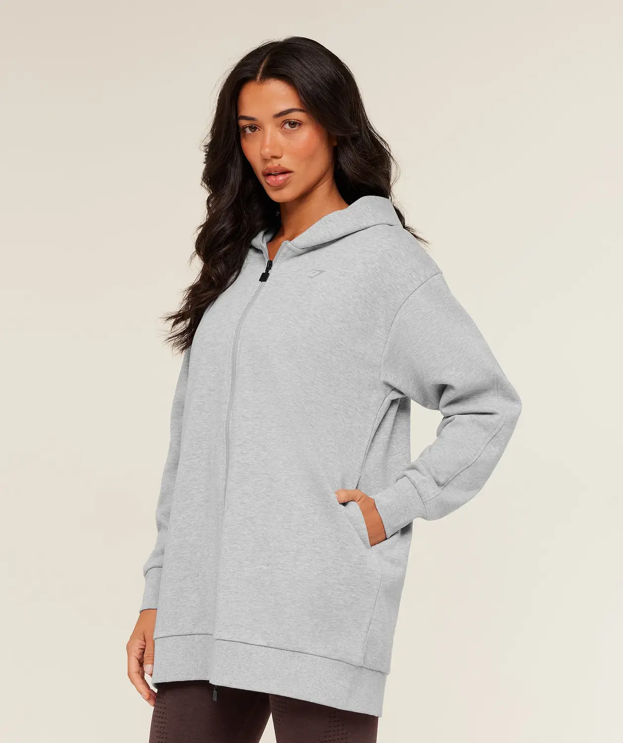 Covered Longline Zip Up Hoodie Oversized Fit - Image 3