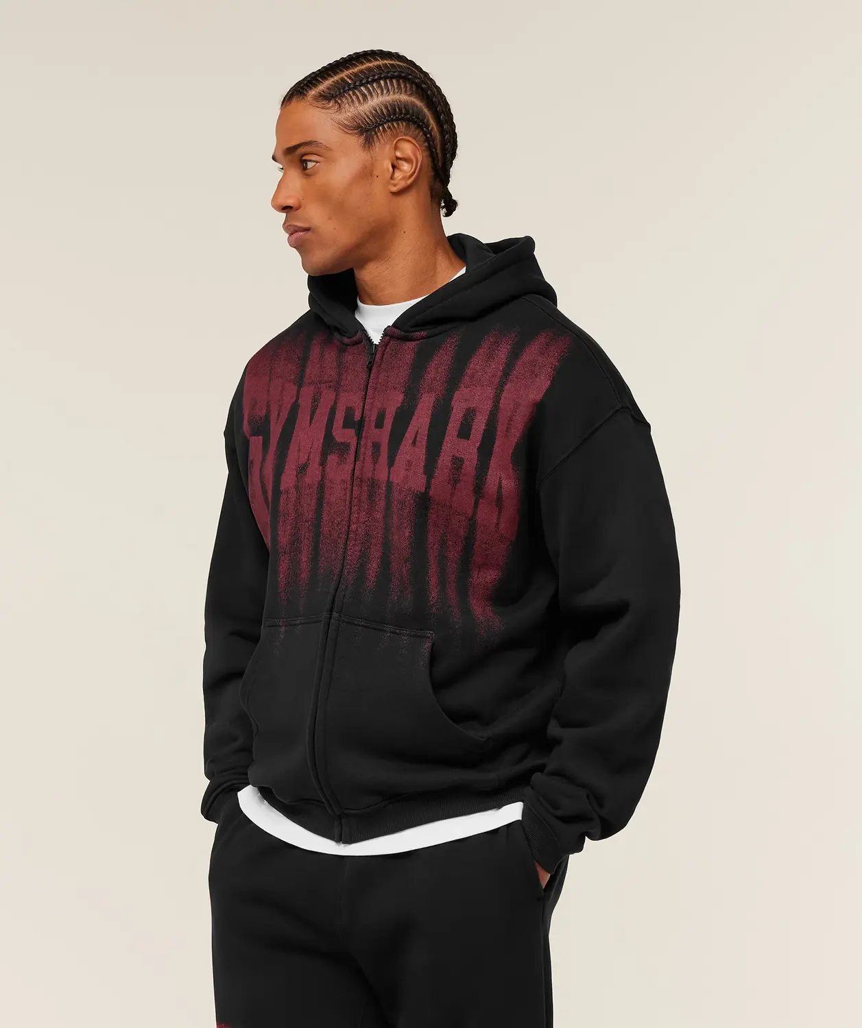 Fade Graphic Zip Through Hoodie Oversized Fit - Image 3